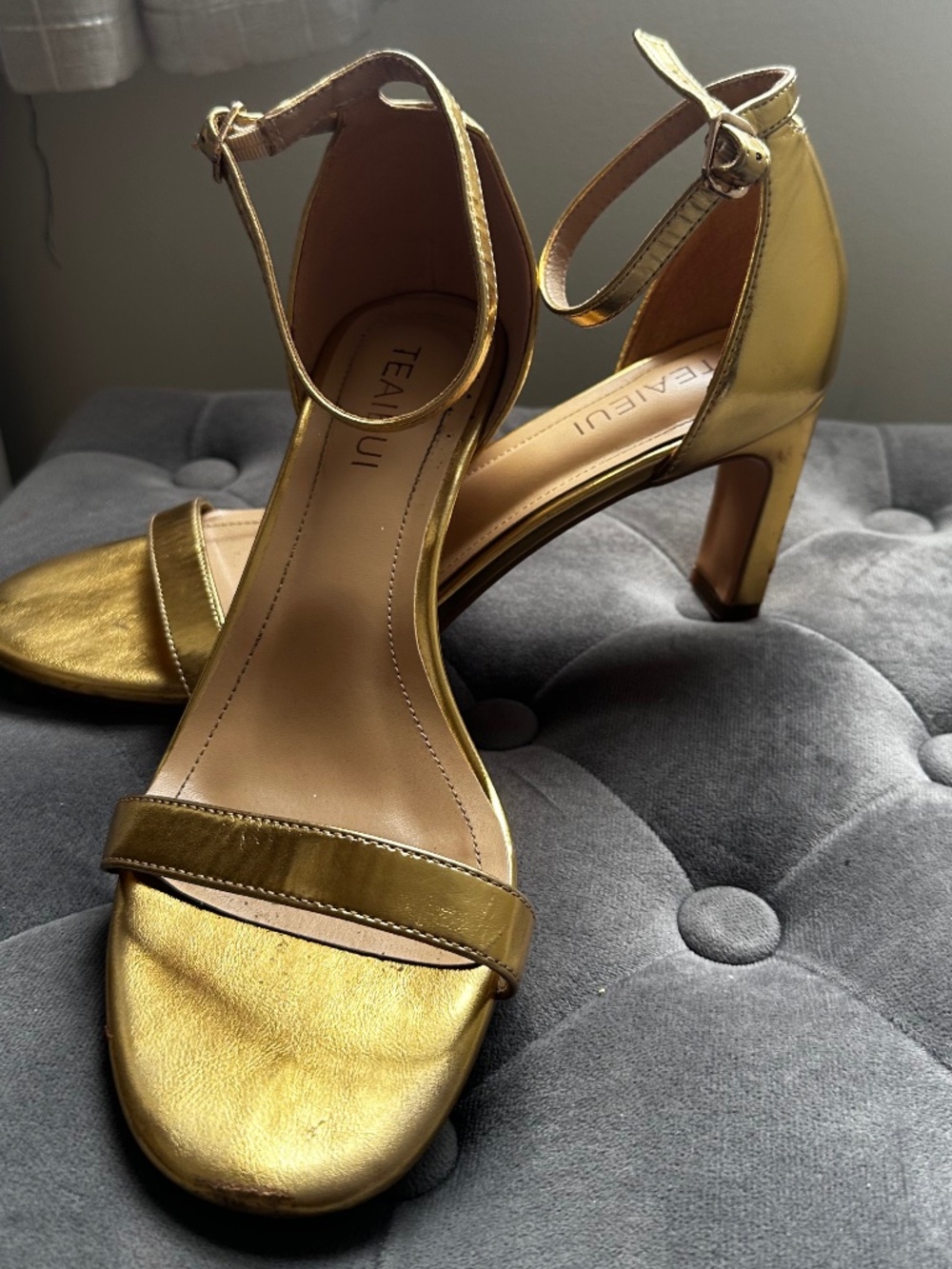 Women's Gold Strappy Heeled Sandals
